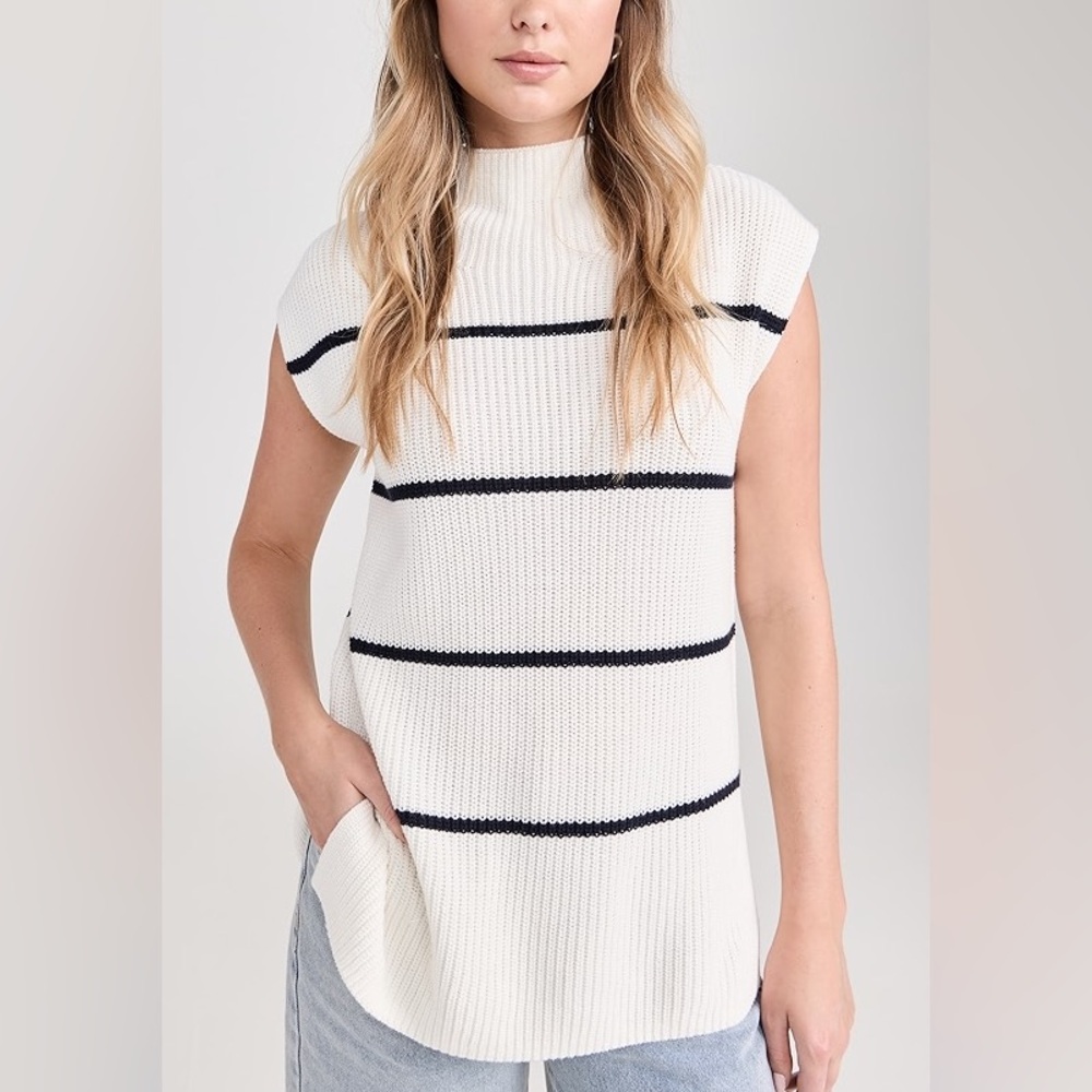 Rails Etta Sweater Vest - Sleeveless Knit Pullover Mock Neck Ivory Navy Stripe M